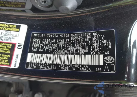 2014 Toyota Corolla S Plus from USA, damaged, VIN 2T1BURHE3EC101189